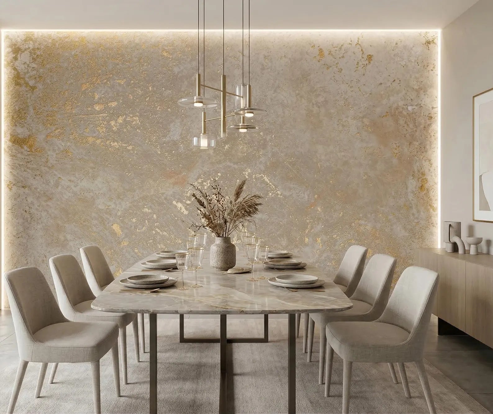 Beige Gold Textured Plaster Wallpaper
