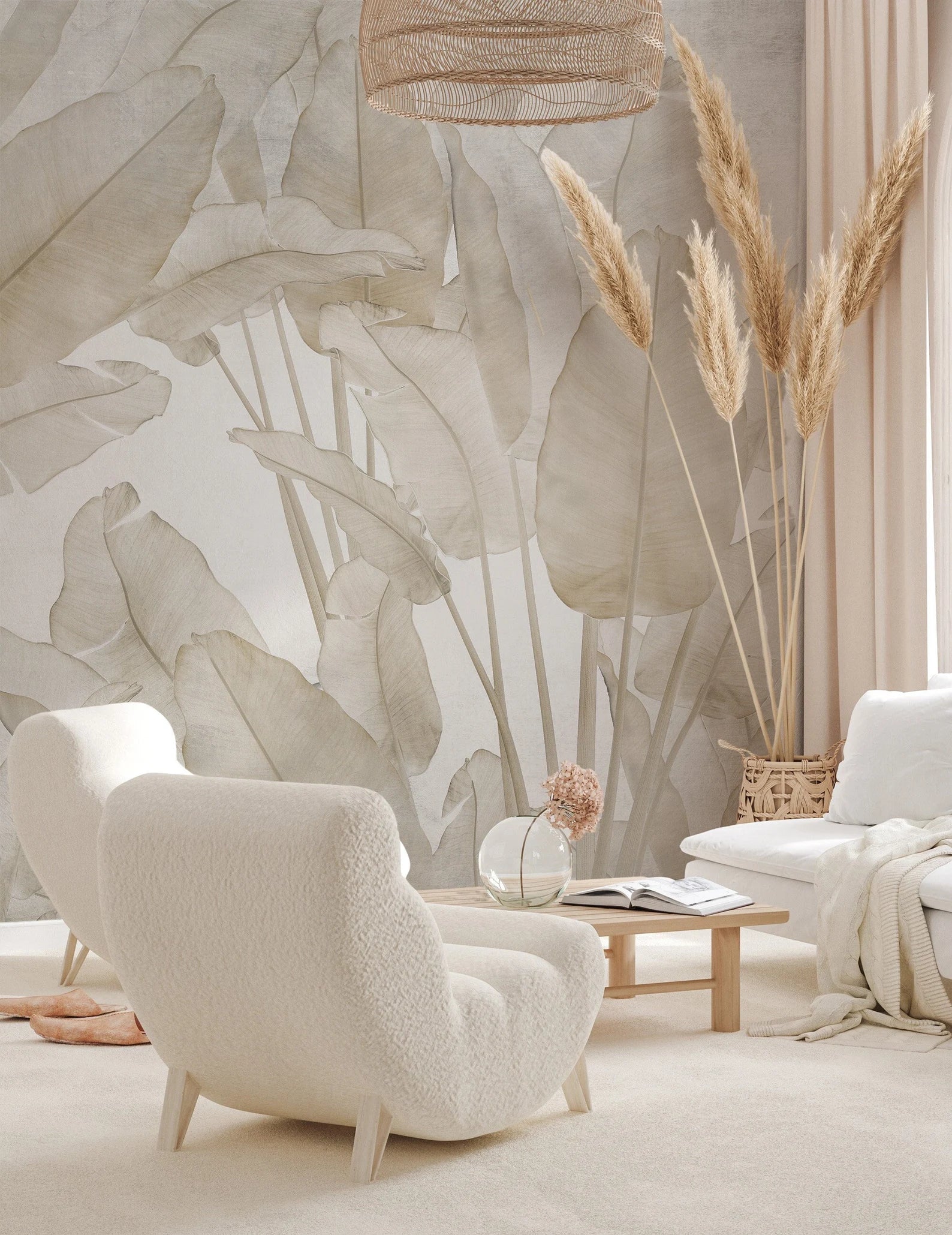 Banana Leaf Wallpaper Tropical Wall Mural Beige Peel and Stick