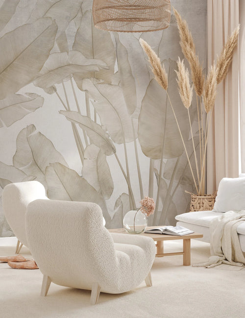 Banana Leaf Wallpaper Tropical Wall Mural Beige Peel and Stick