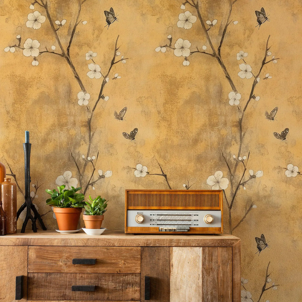 Vintage Golden Cherry Blossom Wallpaper
